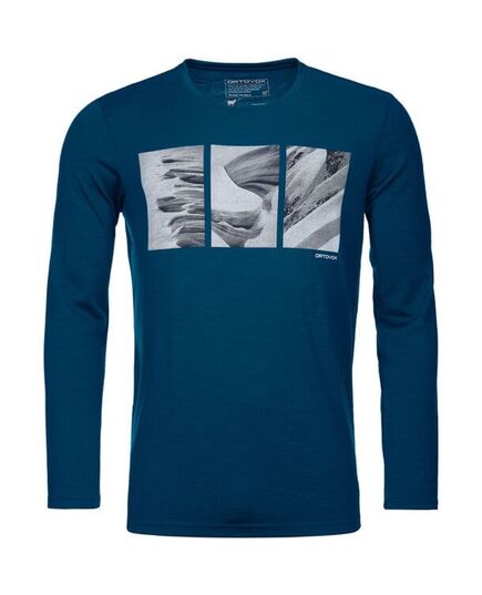 Ortovox Koszulka męska 185 Merino Shape PIC Long Sleeve petrol blue, Kolor: niebieski, Waga: 0.5, Rozmiar: S