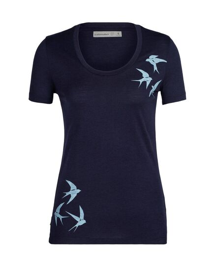 Icebreaker Koszulka damska merino Tech Lite II SS Scoop Swarming Shapes - Midnight Navy r. XS