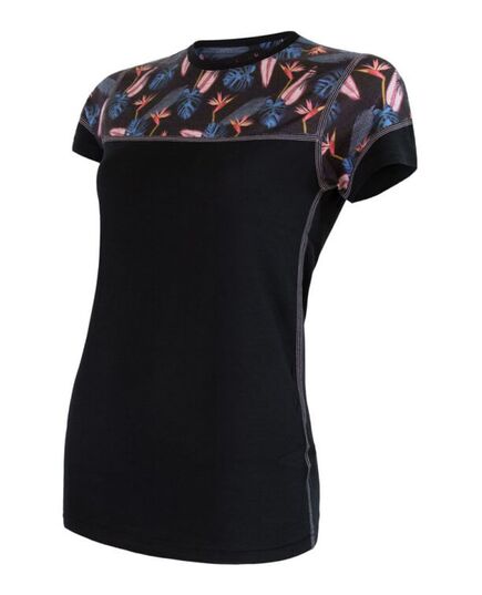 Sensor Koszulka damska Merino Impress Tee black - floral, Waga: 0.5, Rozmiar: S