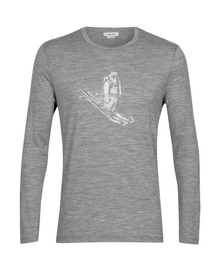 Icebreaker Koszulka męska merino M Tech Lite II LS Tee Skiing Yeti Gritstone Heather, Kolor: szary, Waga: 0.5, Rozmiar: S