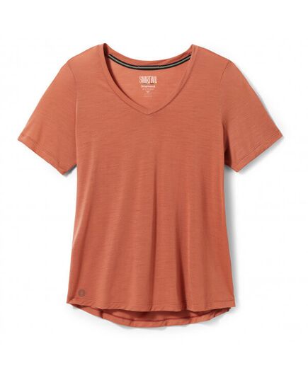 Smartwool Koszulka damska Merino 120 V-Neck SS Light Mahoganny, Kolor: czerwony, Waga: 0.5, Rozmiar: M