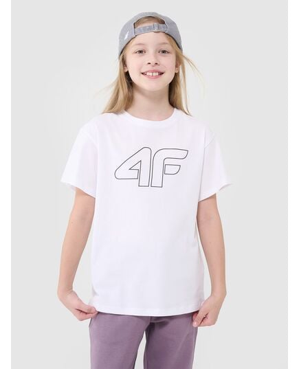 4F t-shirt dziecięcy koszulka dla dziewczynki oversize 4FJWMM00TTSHF2333 biały, Kolor: biały, Rozmiar: 158