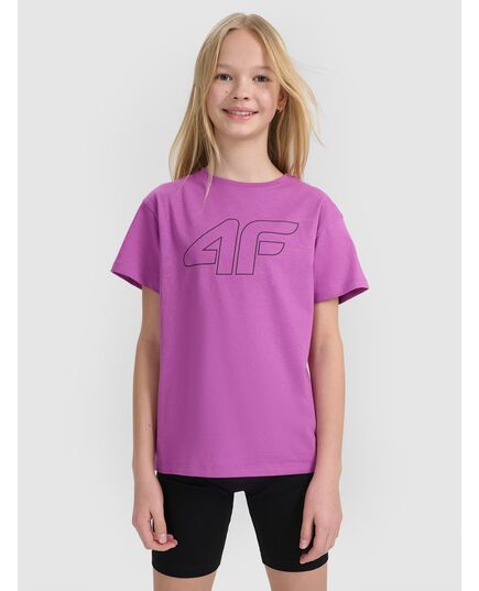 4F t-shirt dziecięcy koszulka oversize dla dziewczynki 4FJWSS25TTSHF2327 fioletowy, Kolor: fioletowy, Rozmiar: 164