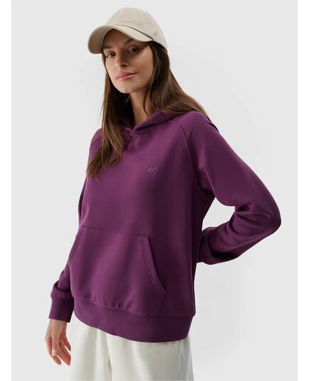 4F bluza dresowa damska z kapturem bawełniana 4FWSS25TSWSF1542 fioletowa, Kolor: fioletowy, Rozmiar: M