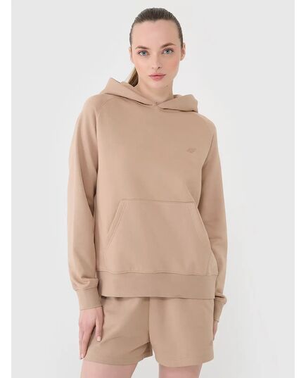 4F bluza dresowa damska z kapturem bawełniana 4FWSS25TSWSF1542 beżowa, Kolor: beżowy, Rozmiar: XS