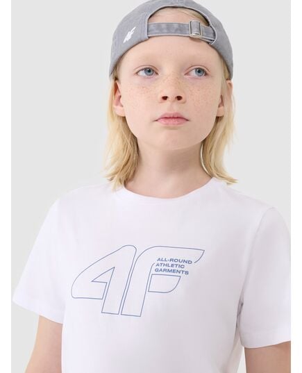 4F t-shirt bawełniany koszulka chłopięca 4FJWSS25TTSHM2185 biała, Kolor: biały, Rozmiar: 158