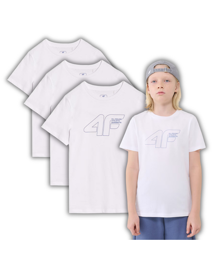 4F 3-Pak t-shirt bawełniany koszulka chłopięca 4FJWSS25TTSHM2185 biała, Kolor: biały, Rozmiar: 122