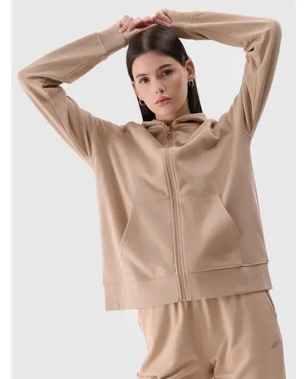 4F bluza dresowa damska z kapturem bawełniana 4FWSS25TSWSF1620 beżowa, Kolor: beżowy, Rozmiar: XS