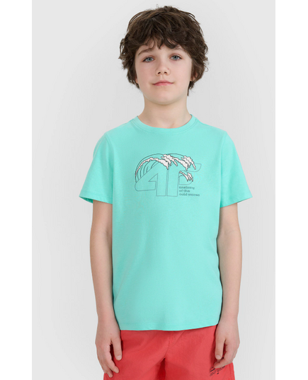 4F t-shirt bawełniana koszulka chłopięca 4FJWSS25TTSHM1917 miętowa, Kolor: niebieski, Rozmiar: 134
