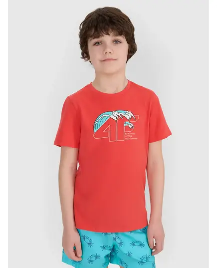 4F t-shirt bawełniana koszulka chłopięca 4FJWSS25TTSHM1917 Czerwona, Kolor: czerwony, Rozmiar: 158