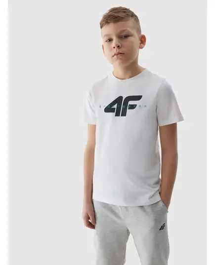 4F T-shirt koszulka chłopięca bawełniana z krótkim rękawem biała, Kolor: biały, Rozmiar: 140