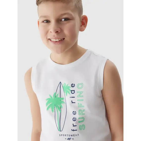 4F koszulka dziecięca bezrękawnik dla chłopca bawełniany M040 biały, Kolor: biały, Rozmiar: 158, 2 zdjęcie 4F koszulka dziecięca bezrękawnik dla chłopca bawełniany M040 biały, Kolor: biały, Rozmiar: 158, 2 zdjęcie