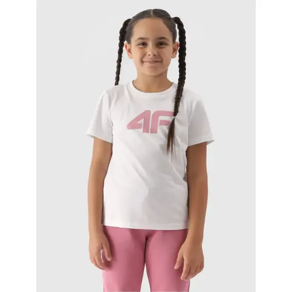 4F JUNIOR T-shirt dziewczęcy F1803 biały, Kolor: biały, Rozmiar: 128