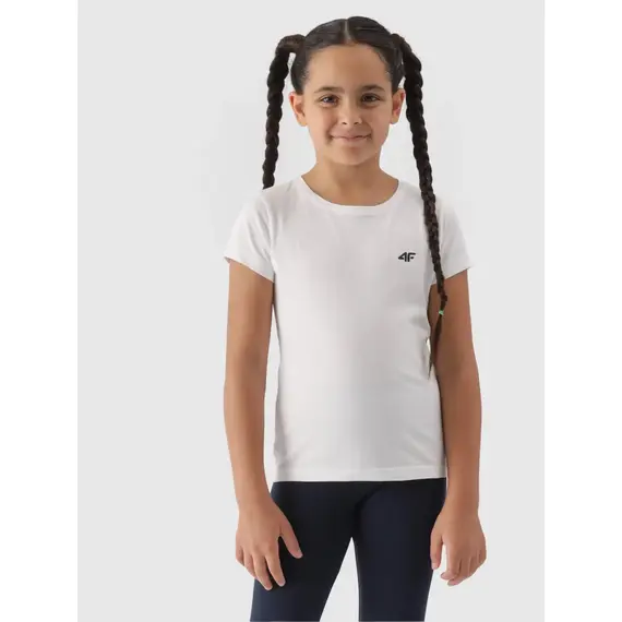4F JUNIOR T-shirt dziewczęcy F1658 biały, Kolor: biały, Rozmiar: 128