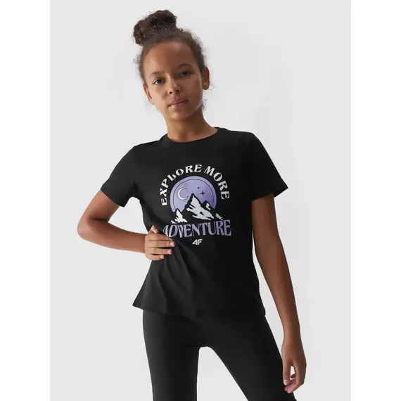 4F JUNIOR T-shirt dziewczęcy bawełniany F1548 czarny, Kolor: czarny, Rozmiar: 140