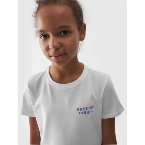 4F koszulka dziecięca bawełniana t-shirt dla dziewczynek F1549 biały, Kolor: biały, Rozmiar: 134, 2 zdjęcie