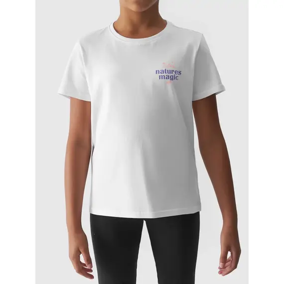 4F koszulka dziecięca bawełniana t-shirt dla dziewczynek F1549 biały, Kolor: biały, Rozmiar: 158, 3 zdjęcie