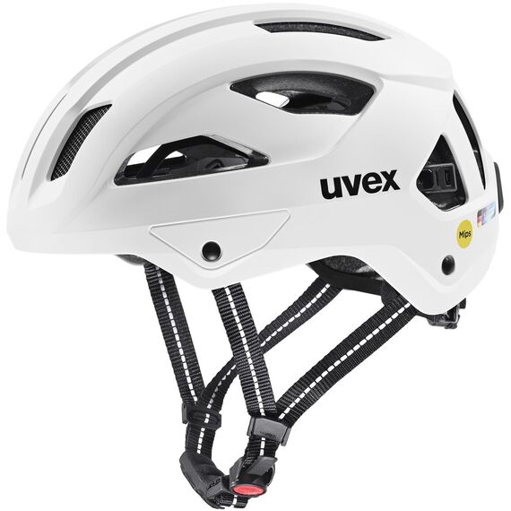 UVEX Kask rowerowy miejski city stride MIPS Hiplok (41/0/729/02/15) czarny, Kolor: biały, Rozmiar: 53-57