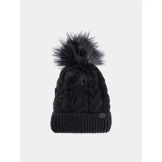 4F JUNIOR Czapka zimowa dzięcięca z pomponem F421 czarna, Kolor: czarny, Rozmiar: one size