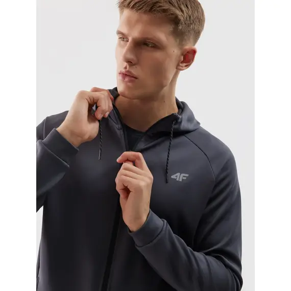 4F Bluza rozpinana z kapturem męska M393 czarna, Kolor: szary, Rozmiar: L, 2 zdjęcie