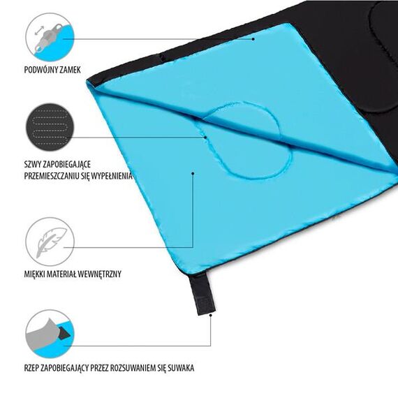NILS CAMP śpiwór turystyczny kempingowy kołdra 190x75cm NC2002 czarny, Kolor: czarno-niebieski, Waga: 1,1, 2 zdjęcie