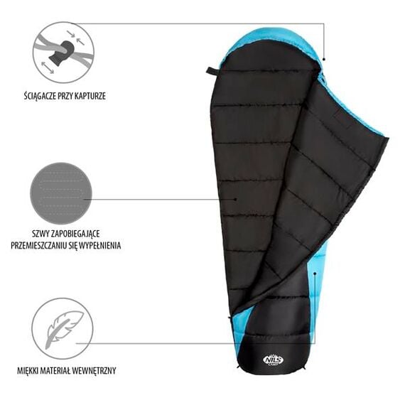 NILS CAMP śpiwór turystyczny 220x80cm kempingowy typu mumia NC2012 czarno-niebieski, Kolor: czarno-niebieski, Waga: 1,1, 2 zdjęcie