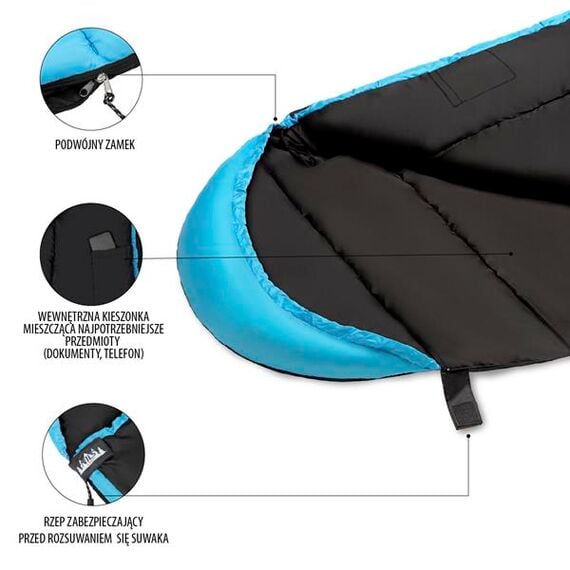 NILS CAMP śpiwór turystyczny 220x80cm kempingowy typu mumia NC2012 czarno-niebieski, Kolor: czarno-niebieski, Waga: 1,1, 3 zdjęcie