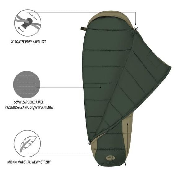 NILS CAMP śpiwór turystyczny 220x80cm kempingowy typu mumia NC2012, Kolor: zielony, Waga: 1,1, 2 zdjęcie