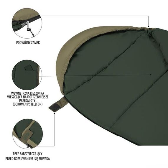 NILS CAMP śpiwór turystyczny 220x80cm kempingowy typu mumia NC2012, Kolor: zielony, Waga: 1,1, 3 zdjęcie