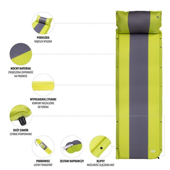 NILS CAMP mata samopompująca turystyczna z poduszka NC4349 granatowa, Kolor: zielono-szary, Waga: 1,2, 12 zdjęcie
