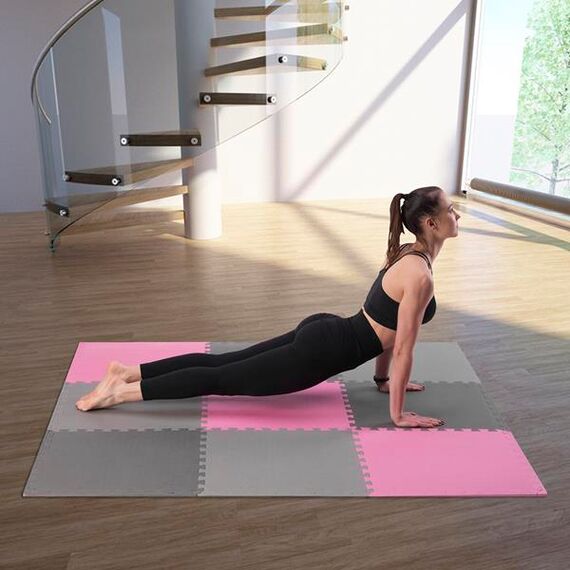 Mata puzzle pod sprzęt do ćwiczeń 9 elementów 180x180cm MP10 niebieska/szara, Kolor: pink-grey, Waga: 0,8, 2 zdjęcie