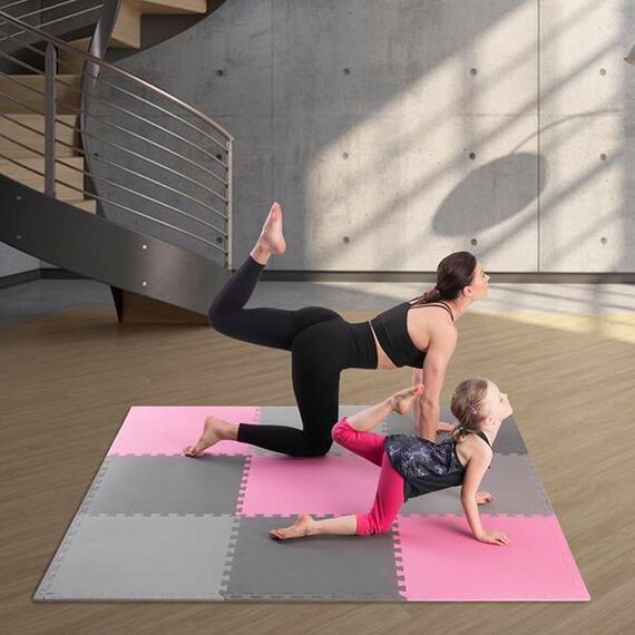 Mata puzzle pod sprzęt do ćwiczeń 9 elementów 180x180cm MP10 niebieska/szara, Kolor: pink-grey, Waga: 0,8, 3 zdjęcie