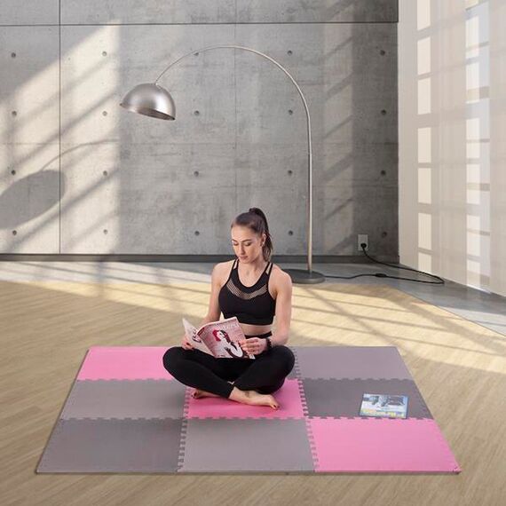 Mata puzzle pod sprzęt do ćwiczeń 9 elementów 180x180cm MP10 niebieska/szara, Kolor: pink-grey, Waga: 0,8, 7 zdjęcie