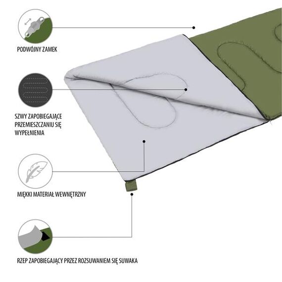 NILS CAMP śpiwór turystyczny kempingowy kołdra 190x75cm NC2002 czarny, Kolor: ciemnozielony, Waga: 0,8, 2 zdjęcie