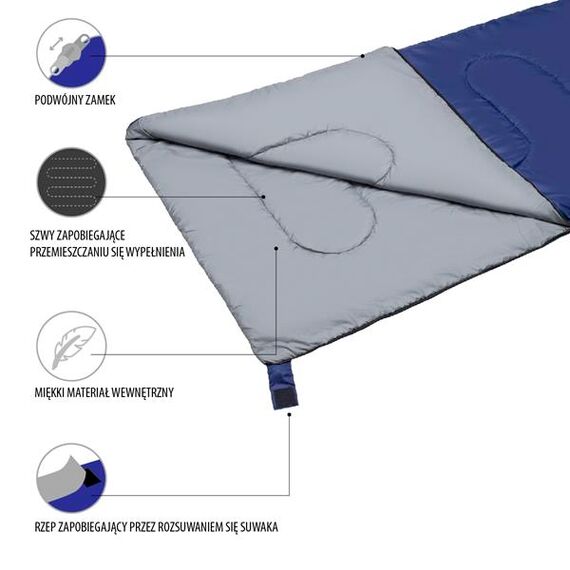 NILS CAMP śpiwór turystyczny kempingowy kołdra 190x75cm NC2002 czarny, Kolor: granatowo-szary, Waga: 0,8, 2 zdjęcie