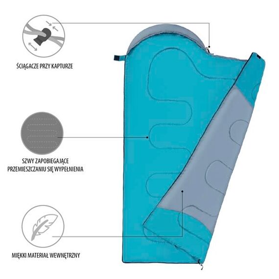 NILS CAMP śpiwór turystyczny typu kołdra z kapturem 205x75cm NC2008 zielony, Kolor: zielony, Waga: 0,8, Rozmiar: M, 2 zdjęcie