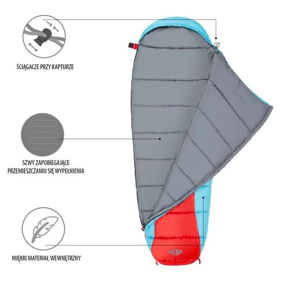 NILS CAMP śpiwór turystyczny 220x80cm kempingowy typu mumia NC2012 czerwony, Kolor: czerwono-niebieski, Waga: 1,1, 2 zdjęcie