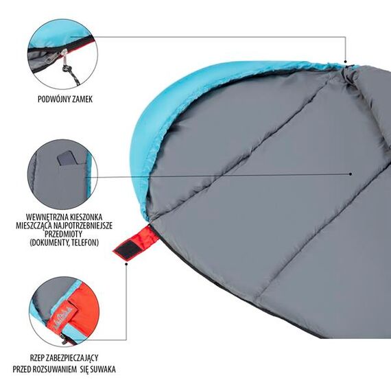 NILS CAMP śpiwór turystyczny 220x80cm kempingowy typu mumia NC2012 czerwony, Kolor: czerwono-niebieski, Waga: 1,1, 3 zdjęcie