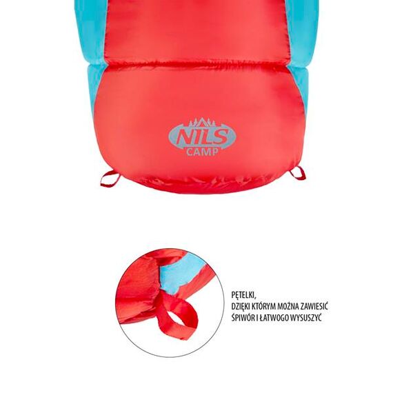 NILS CAMP śpiwór turystyczny 220x80cm kempingowy typu mumia NC2012 czerwony, Kolor: czerwono-niebieski, Waga: 1,1, 4 zdjęcie