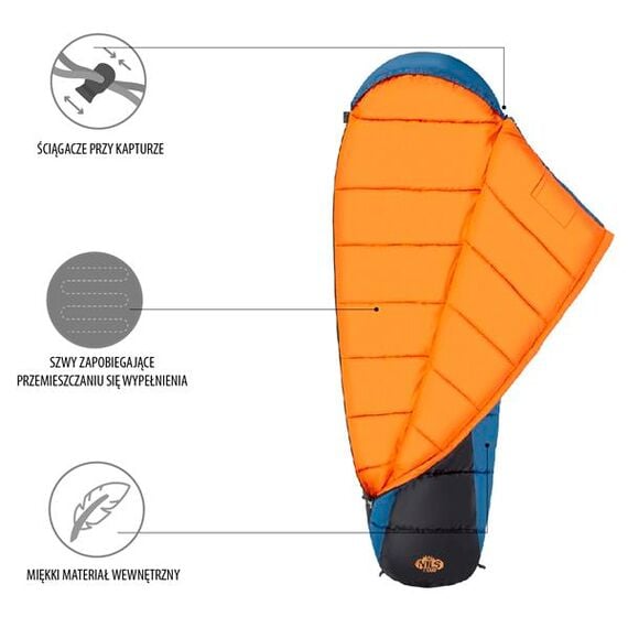NILS CAMP śpiwór turystyczny 220x80cm kempingowy typu mumia NC2012, Kolor: granatowo-pomarańczowy, Waga: 1,1, 2 zdjęcie