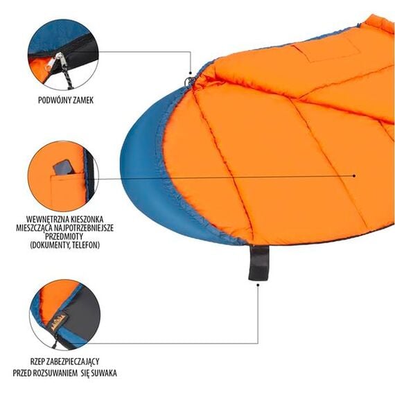 NILS CAMP śpiwór turystyczny 220x80cm kempingowy typu mumia NC2012, Kolor: granatowo-pomarańczowy, Waga: 1,1, 3 zdjęcie