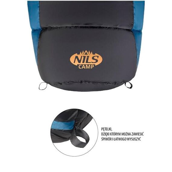 NILS CAMP śpiwór turystyczny 220x80cm kempingowy typu mumia NC2012, Kolor: granatowo-pomarańczowy, Waga: 1,1, 4 zdjęcie