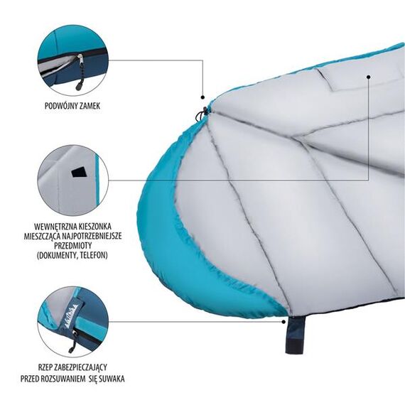 NILS CAMP śpiwór turystyczny 220x80cm kempingowy typu mumia NC2012, Kolor: szaro-niebieski, Waga: 1,1, 3 zdjęcie