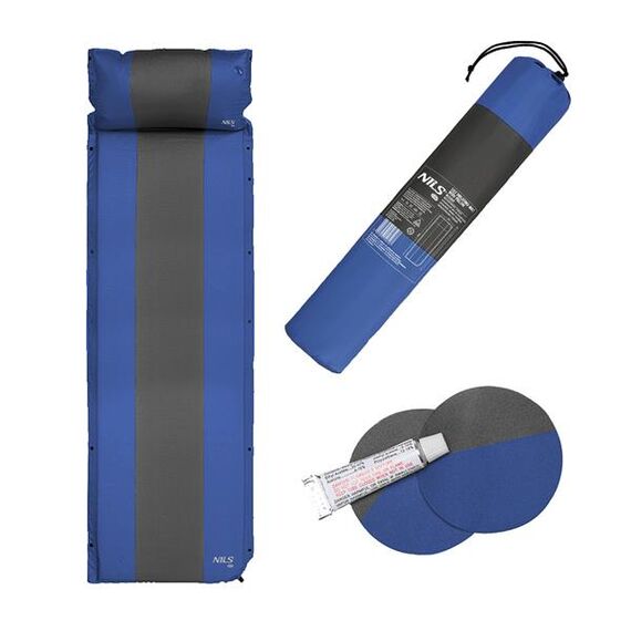 NILS CAMP mata samopompująca turystyczna z poduszka NC4349 granatowa, Kolor: niebiesko-szary, Waga: 1, 2 zdjęcie