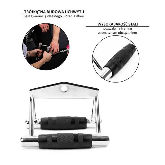 HMS uchwyt do wyciągu atlasu podwójny stalowy UW04 srebrny, Kolor: srebrny/czarny, 3 zdjęcie