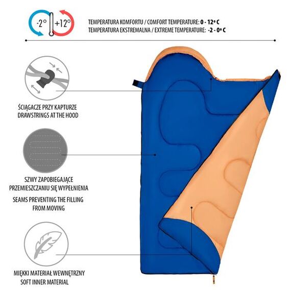 NILS CAMP śpiwór turystyczny mumia z kapturem dla dziecka NC2007, Kolor: pomarańczowy, 2 zdjęcie