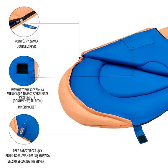 NILS CAMP śpiwór turystyczny mumia z kapturem dla dziecka NC2007, Kolor: pomarańczowy, 3 zdjęcie
