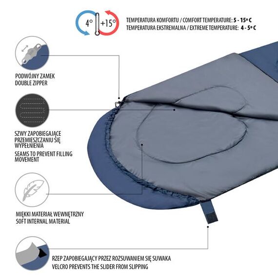 NILS CAMP NC2107 GRANATOWO-SZARY ŚPIWÓR ROZMIAR L, 9 zdjęcie
