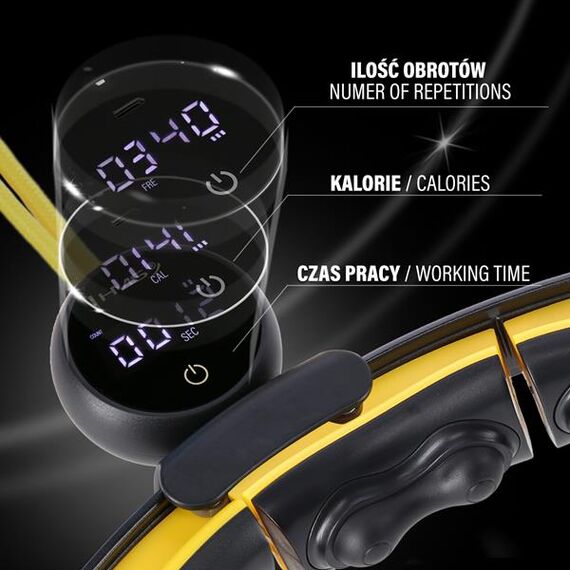 HMS HHM21 HULA HOP BLACK/YELLOW Z MAGNESAMI, WYPUSTKAMI TPE I OBCIĄŻNIKIEM + LICZNIK, Kolor: czarny/żółty, 7 zdjęcie