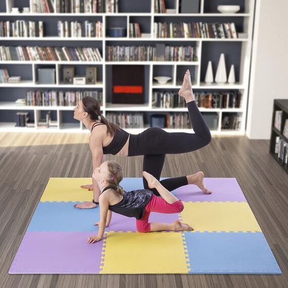 Mata puzzle pod sprzęt do ćwiczeń 9 elementów 180x180cm MP10 niebieska/fioletowa/żółta, Kolor: zółty/niebieski/fioletowy, 3 zdjęcie